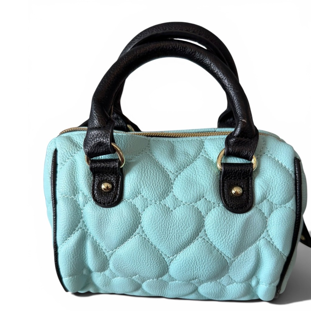 Betsey Johnson Be-Mine Heart Quilted Aqua Blue with Bow Crossbody Handbag - Picture 2 of 9